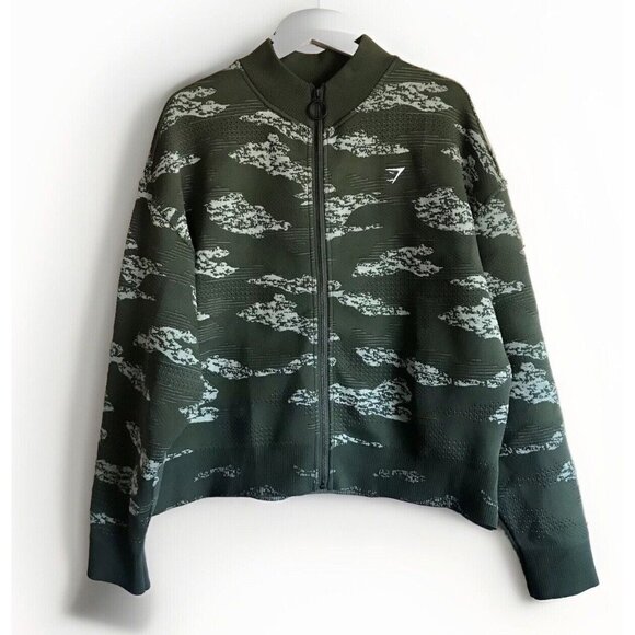 Gymshark Adapt Camo Seamless Track Jacket Moss‎ Olive Aloe Green Size XL - Picture 1 of 5